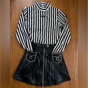 Moschino Girls outfit-striped mockneck top & faux leather miniskirt set (8yrs +)